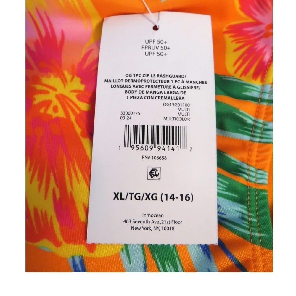 New Ocean Gear Once Piece Cut Out Rash Guard Swimsuit XL 14/16 Vibrant Colors
